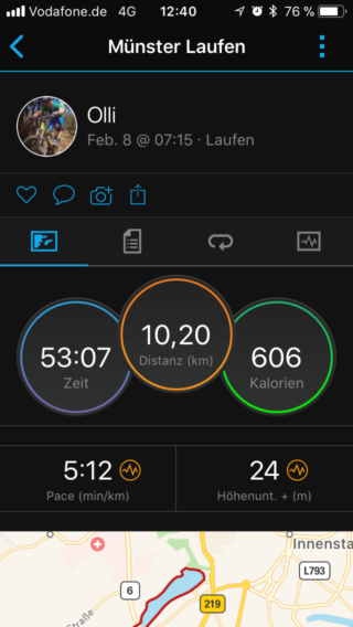 Aktivitätsansicht in der Garmin Connect App