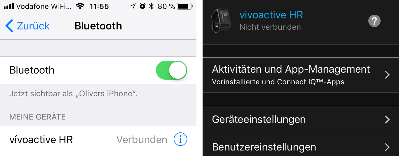 Verbindungsprobleme zwischen der vívoactive HR und der Garmin Connect App